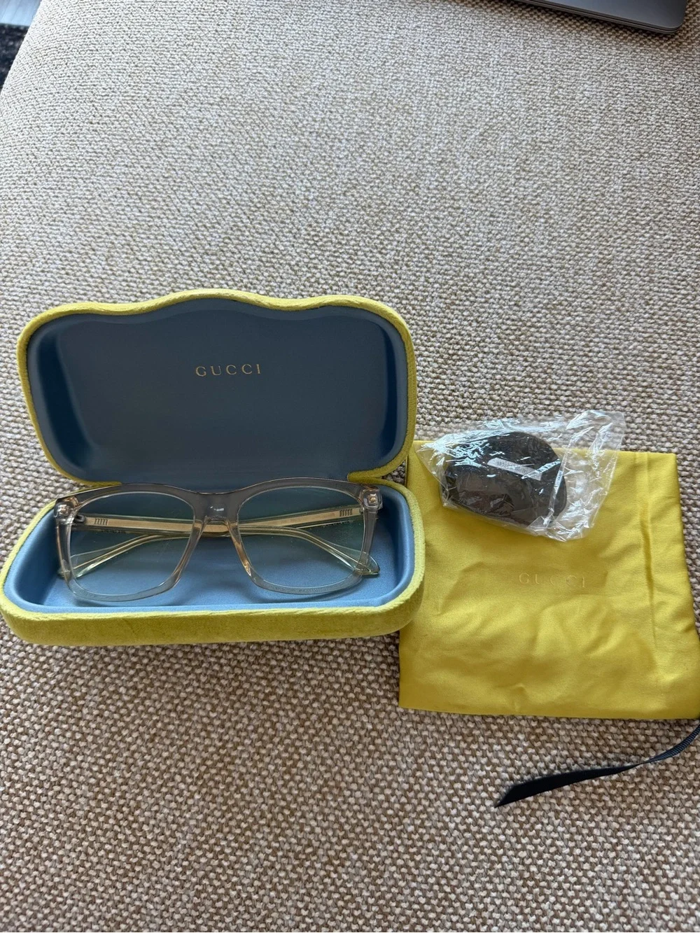 Gucci Transparent Gray Square Eyeglasses Frames + Case